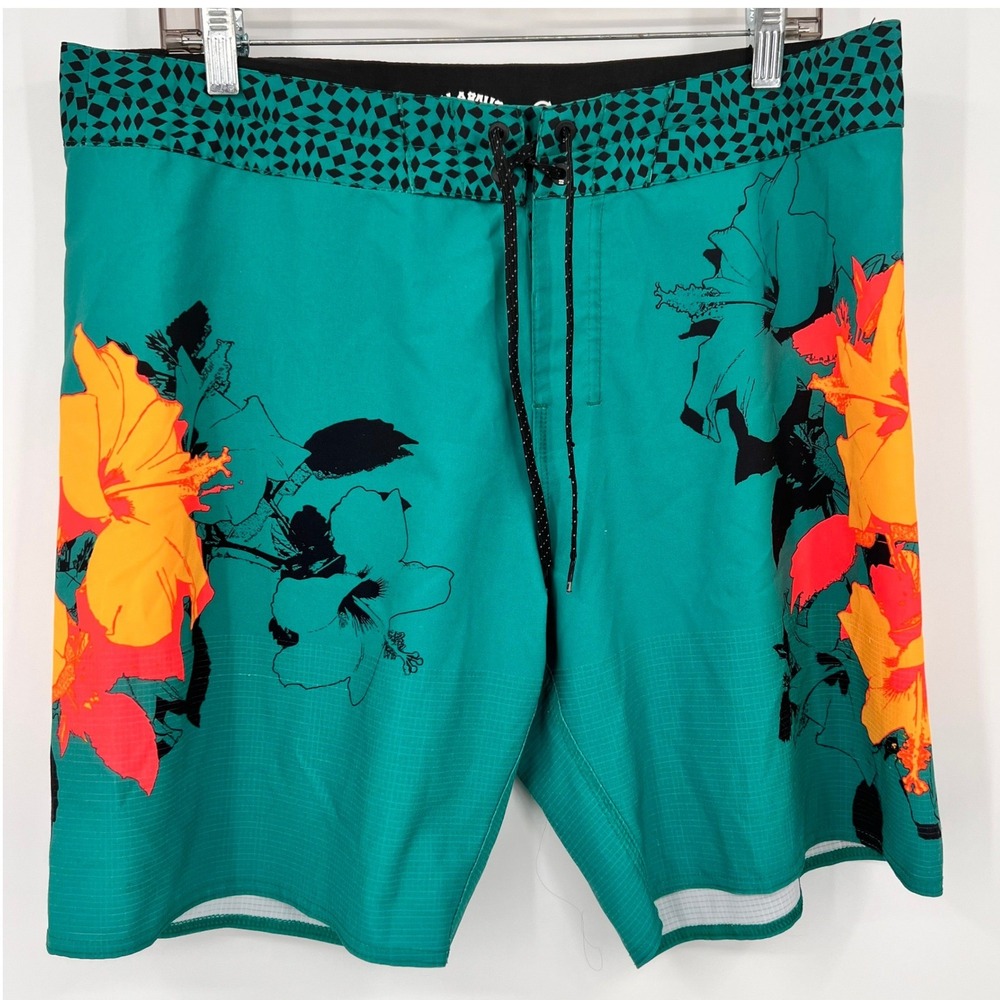 Billabong Recycler Sundays Airlite‎ Board Shorts Teal Floral Hibiscus Mens 34